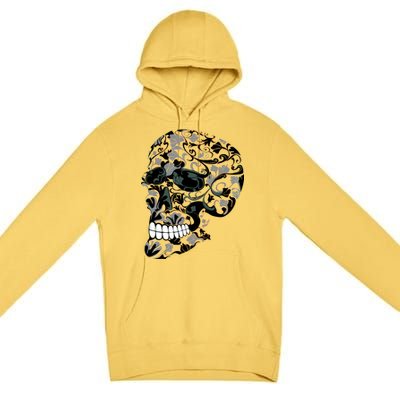 Skull With Flowers Day of the Dead Premium Pullover Hoodie