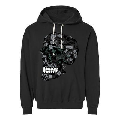 Skull With Flowers Day of the Dead Garment-Dyed Fleece Hoodie