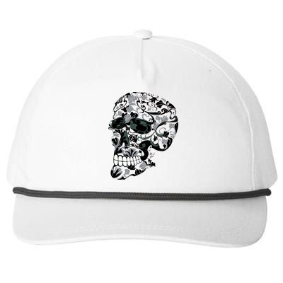 Skull With Flowers Day of the Dead Snapback Five-Panel Rope Hat