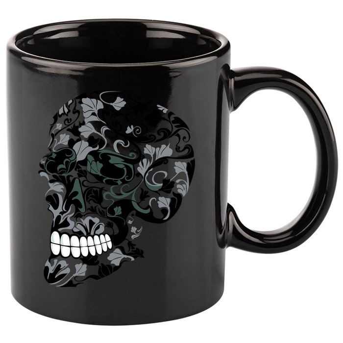 Skull With Flowers Day of the Dead 11oz C Handle Ceramic Mug