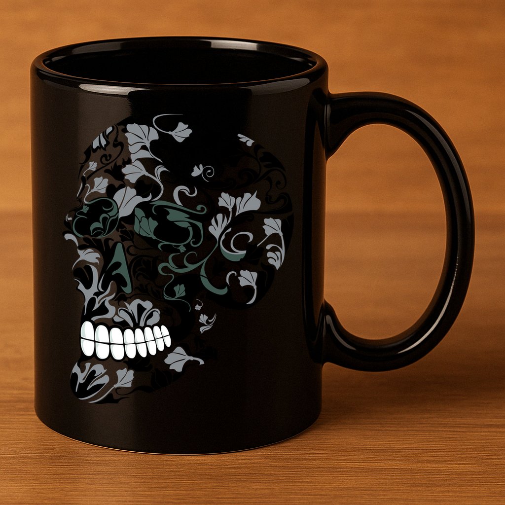 Skull With Flowers Day of the Dead 11oz C Handle Ceramic Mug