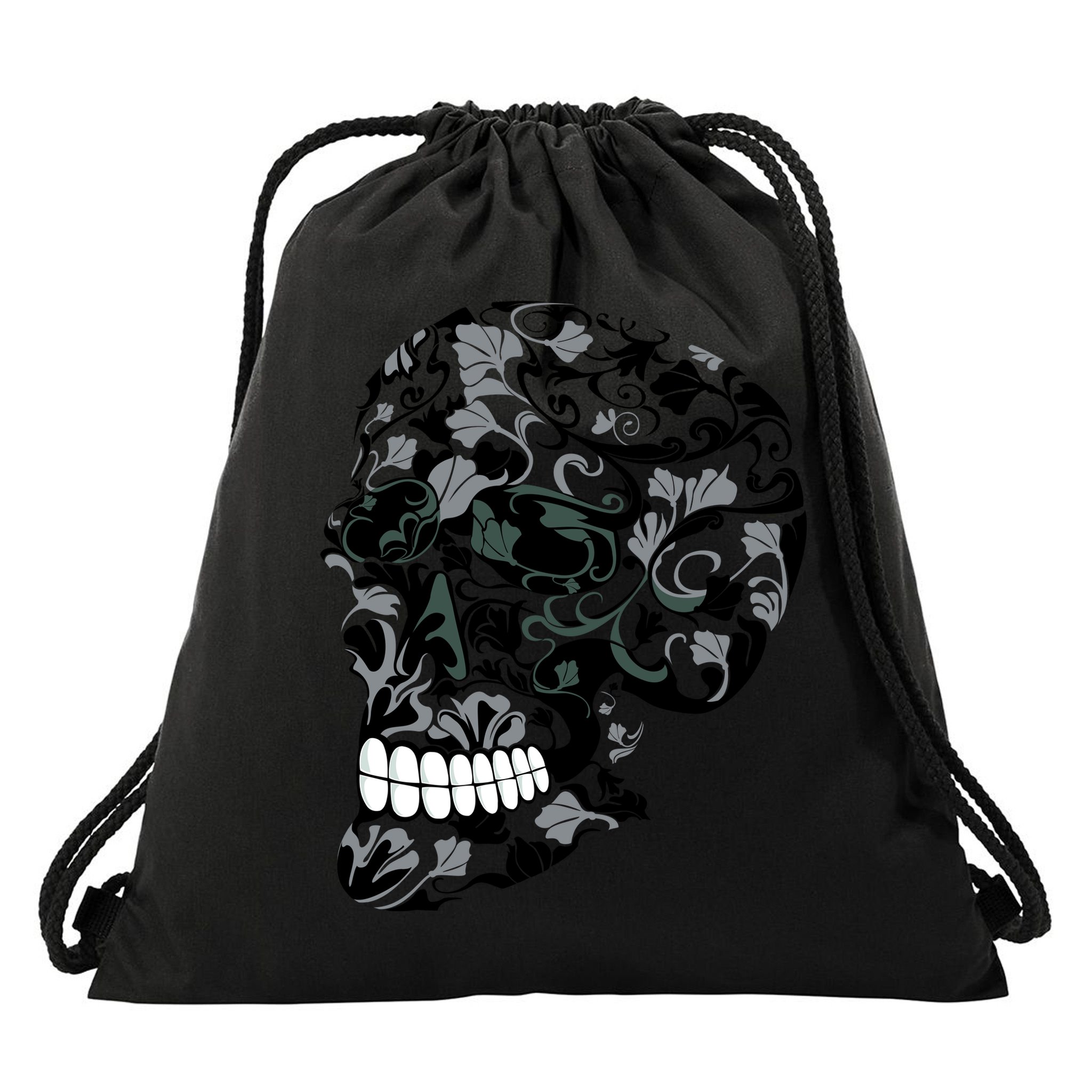 Skull With Flowers Day of the Dead Drawstring Bag