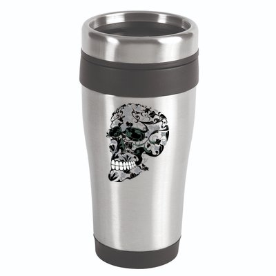 Skull With Flowers Day of the Dead 16oz Travel Tumbler