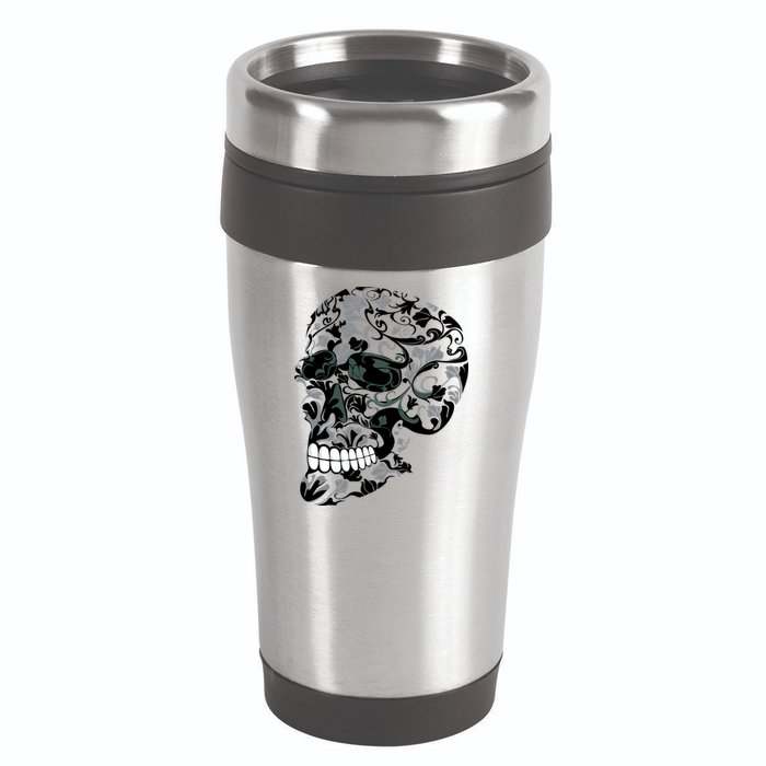 Skull With Flowers Day of the Dead 16oz Travel Tumbler