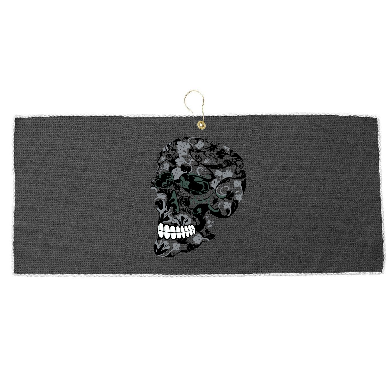 Skull With Flowers Day of the Dead Large Microfiber Waffle Golf Towel