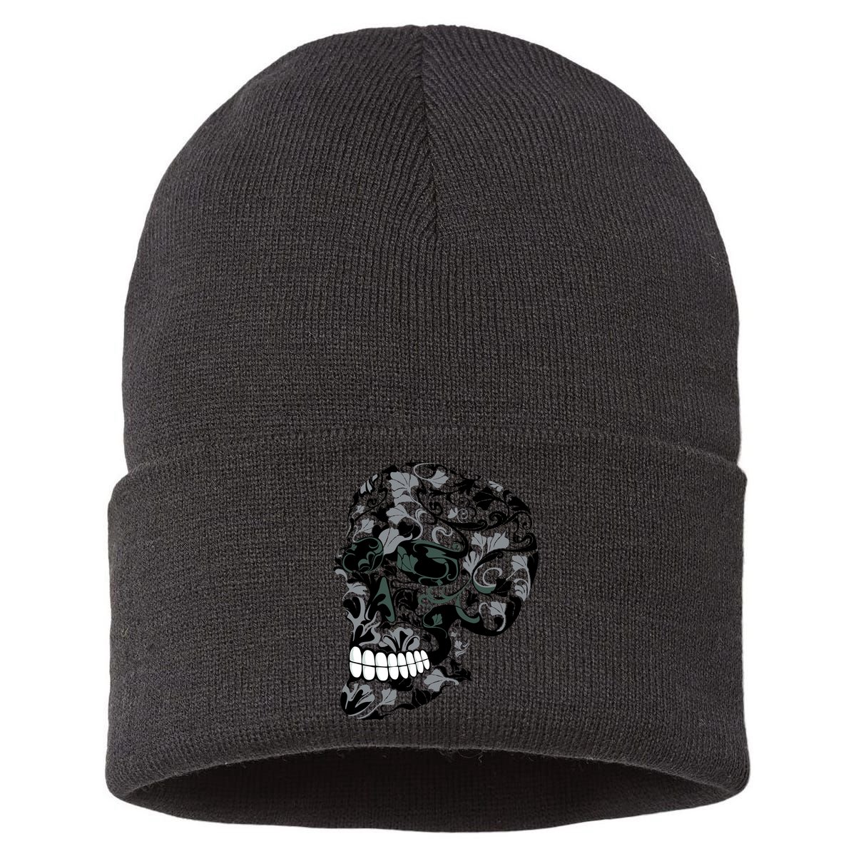 Skull With Flowers Day of the Dead Sustainable Knit Beanie