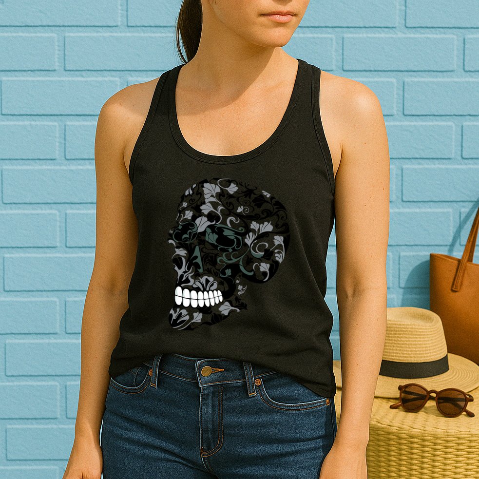Skull With Flowers Day of the Dead Womens Tank Top