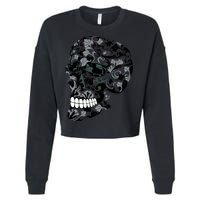 Skull With Flowers Day of the Dead Cropped Pullover Crew