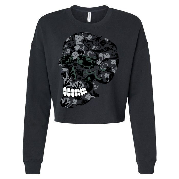Skull With Flowers Day of the Dead Cropped Pullover Crew