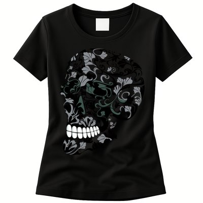 Skull With Flowers Day of the Dead Womens T-Shirt
