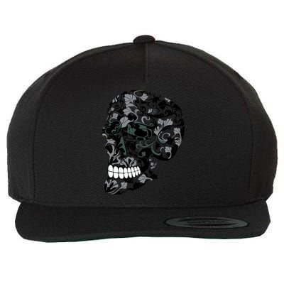 Skull With Flowers Day of the Dead Wool Snapback Cap