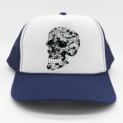 Skull With Flowers Day of the Dead Trucker Hat