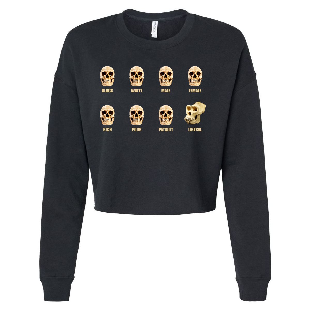 Skulls of Modern America Funny Liberal Monkey Skull Cropped Pullover Crew