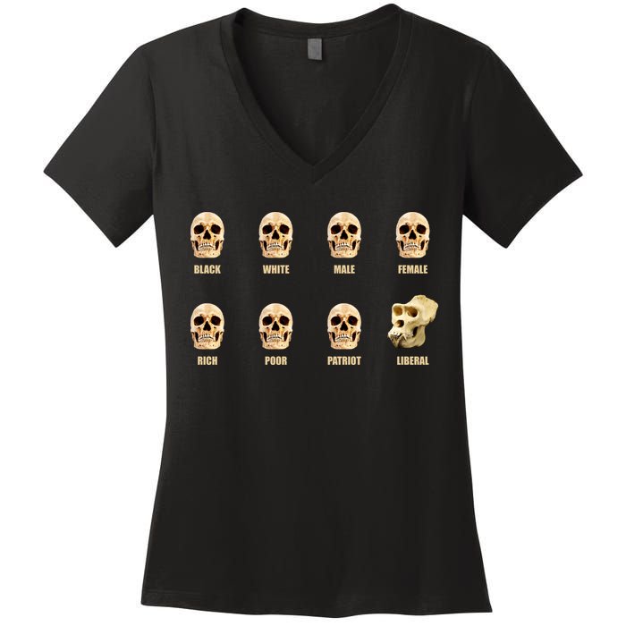 Skulls of Modern America Funny Liberal Monkey Skull Women's V-Neck T-Shirt