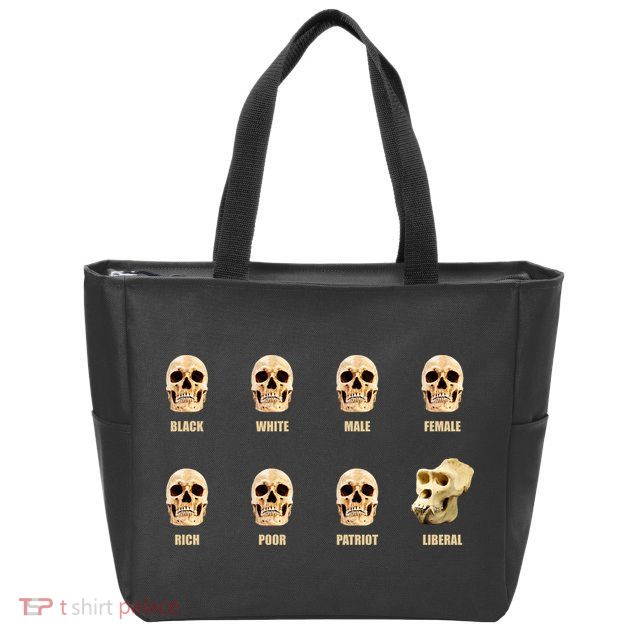 Skulls of Modern America Funny Liberal Monkey Skull Zip Tote Bag
