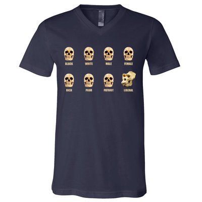 Skulls of Modern America Funny Liberal Monkey Skull V-Neck T-Shirt