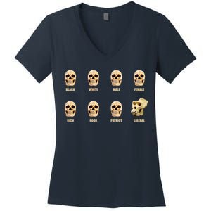 Skulls of Modern America Funny Liberal Monkey Skull Women's V-Neck T-Shirt