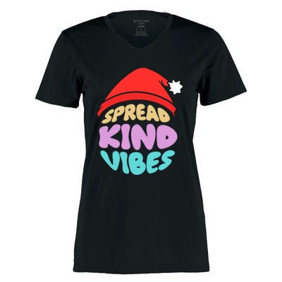 Spread Kind Vibes Funny Christmas Santa Hat Happy Unity Women's Momentum V-Neck T-Shirt