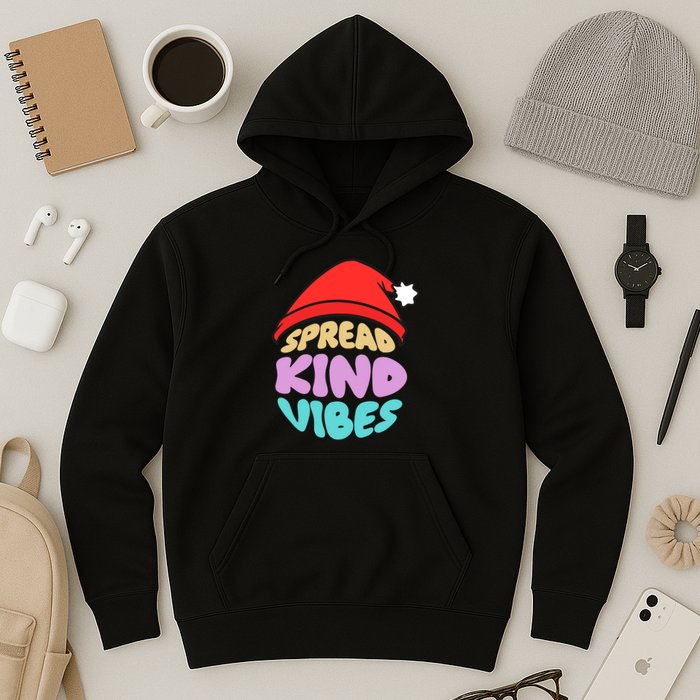 Spread Kind Vibes Funny Christmas Santa Hat Happy Unity Hoodie