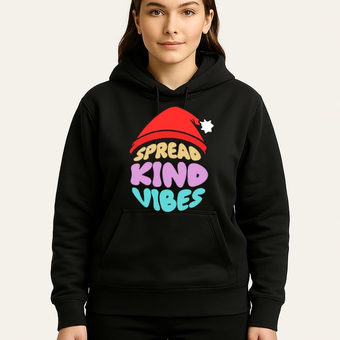 Spread Kind Vibes Funny Christmas Santa Hat Happy Unity Hoodie