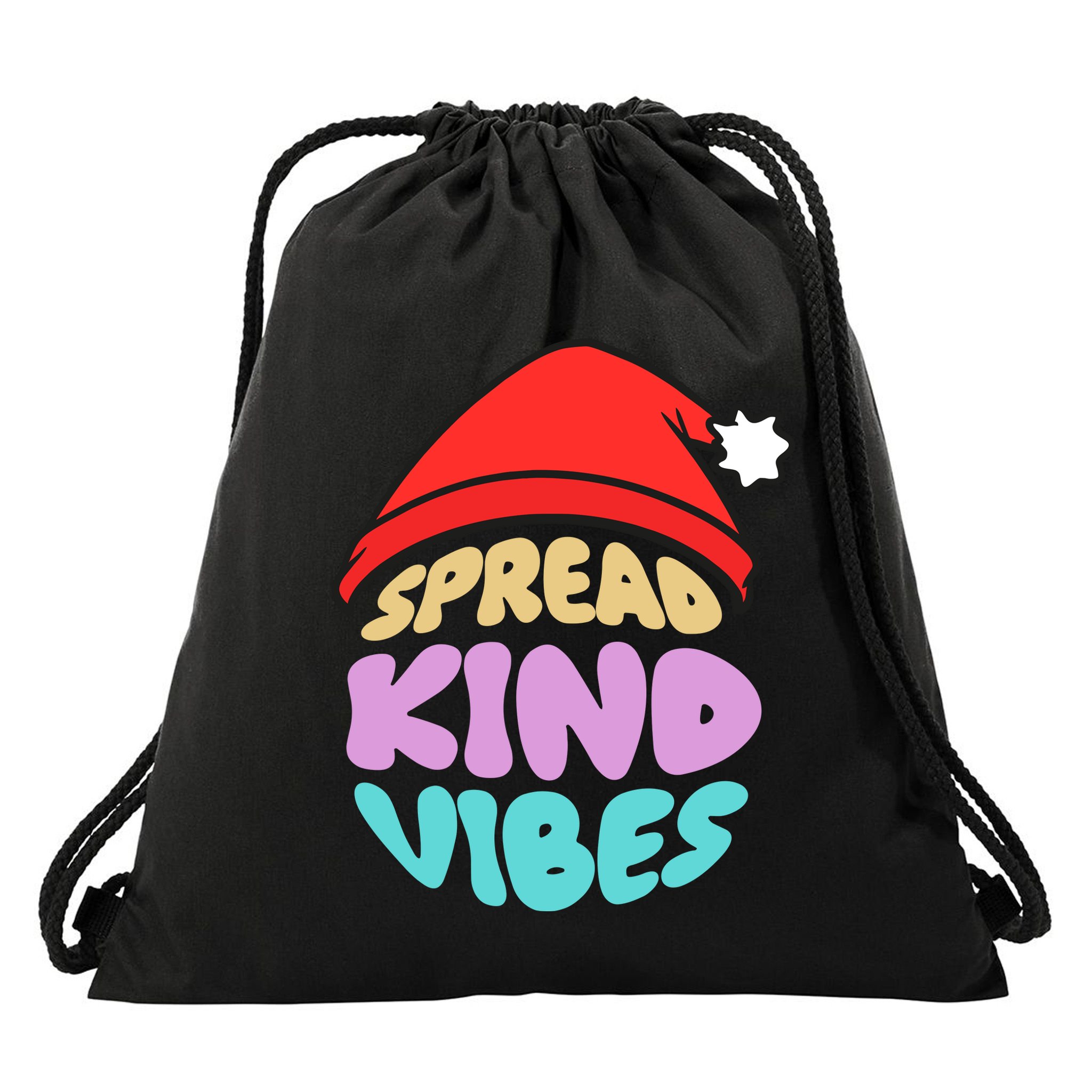 Spread Kind Vibes Funny Christmas Santa Hat Happy Unity Drawstring Bag