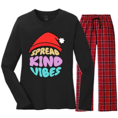 Spread Kind Vibes Funny Christmas Santa Hat Happy Unity Women's Long Sleeve Flannel Pajama Set 