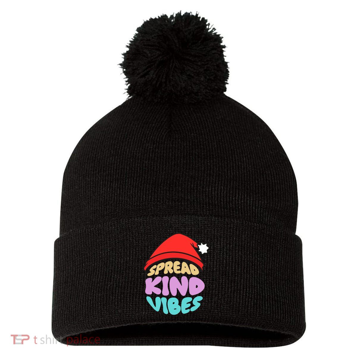 Spread Kind Vibes Funny Christmas Santa Hat Happy Unity Pom Pom 12in Knit Beanie