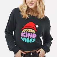 Spread Kind Vibes Funny Christmas Santa Hat Happy Unity Cropped Pullover Crew