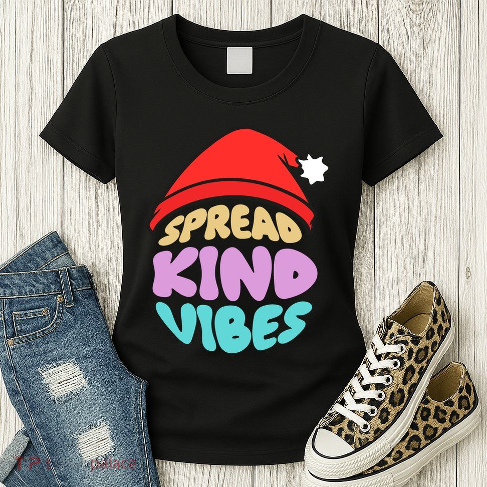 Spread Kind Vibes Funny Christmas Santa Hat Happy Unity Womens T-Shirt