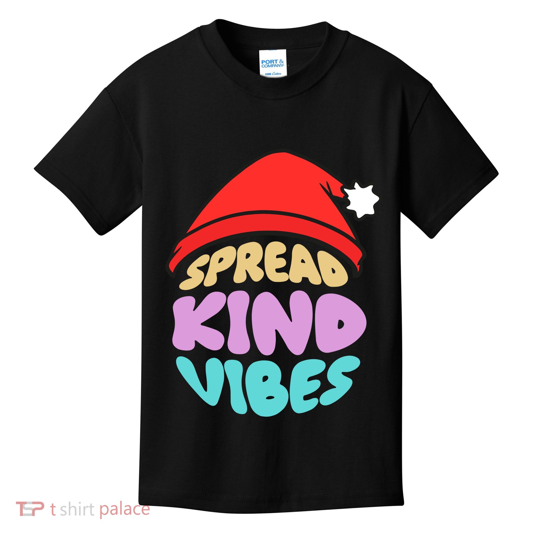 Spread Kind Vibes Funny Christmas Santa Hat Happy Unity Kids T-Shirt