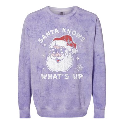 Santa Knows What's Up Funny Christmas Santa Claus Xmas Colorblast Crewneck Sweatshirt