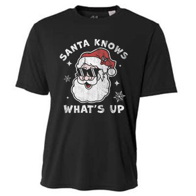 Santa Knows What's Up Funny Christmas Santa Claus Xmas Cooling Performance Crew T-Shirt