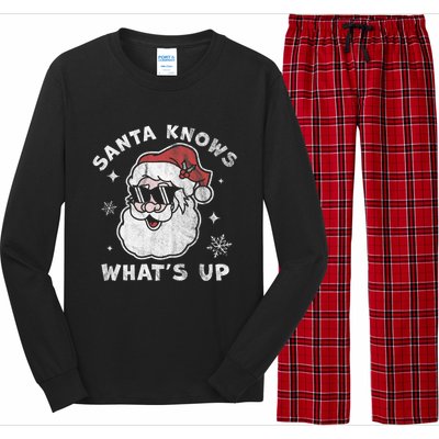 Santa Knows What's Up Funny Christmas Santa Claus Xmas Long Sleeve Pajama Set