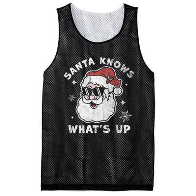 Santa Knows What's Up Funny Christmas Santa Claus Xmas Mesh Reversible Basketball Jersey Tank