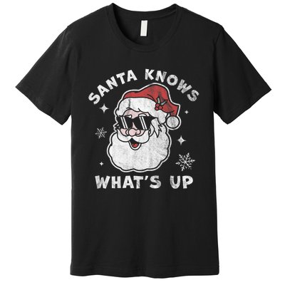 Santa Knows What's Up Funny Christmas Santa Claus Xmas Premium T-Shirt