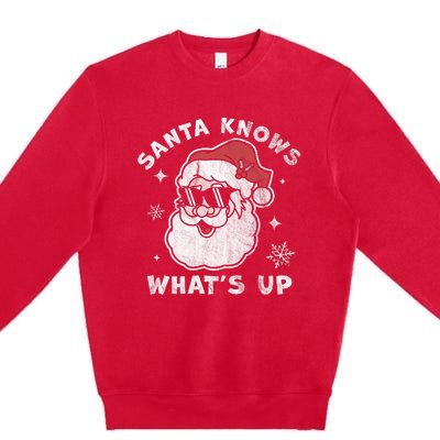 Santa Knows What's Up Funny Christmas Santa Claus Xmas Premium Crewneck Sweatshirt