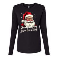 Santa Knows YouVe Been A Bitch Adult Humor Christmas Party Womens Cotton Relaxed Long Sleeve T-Shirt