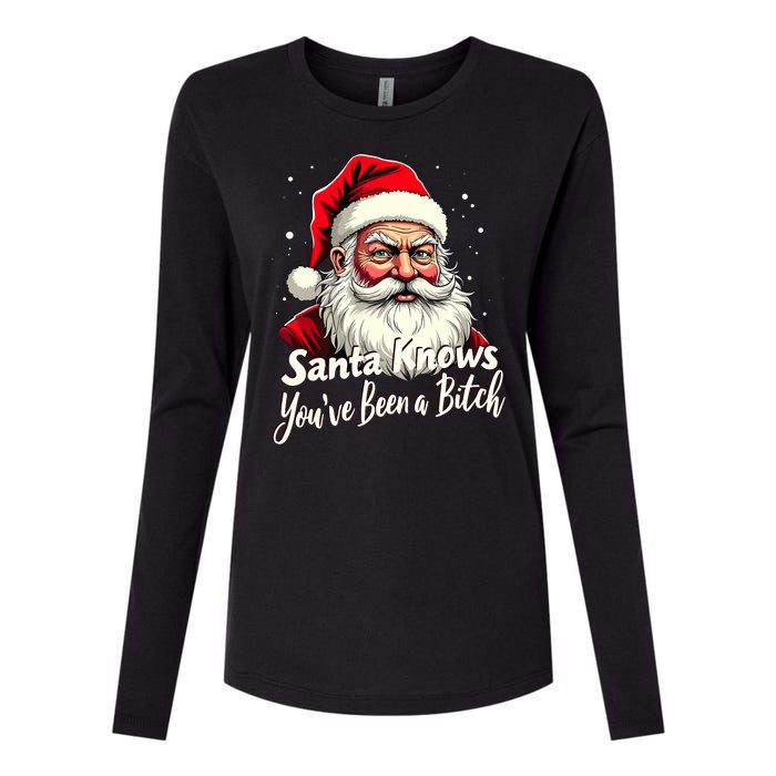 Santa Knows YouVe Been A Bitch Adult Humor Christmas Party Womens Cotton Relaxed Long Sleeve T-Shirt