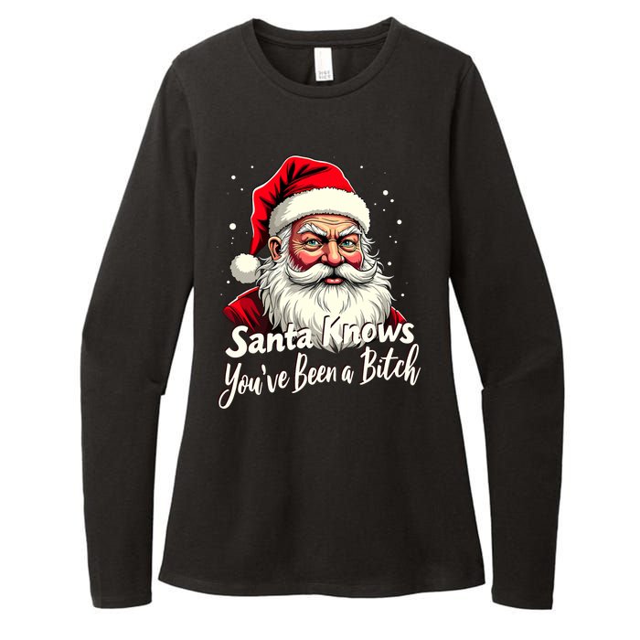 Santa Knows YouVe Been A Bitch Adult Humor Christmas Party Womens CVC Long Sleeve Shirt