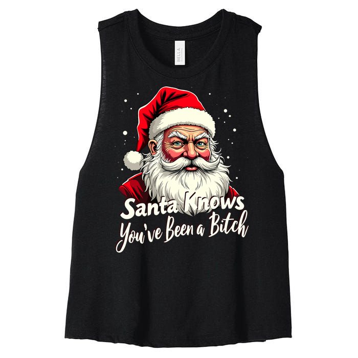 Santa Knows YouVe Been A Bitch Adult Humor Christmas Party Women's Racerback Cropped Tank