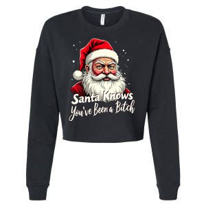 Santa Knows YouVe Been A Bitch Adult Humor Christmas Party Cropped Pullover Crew