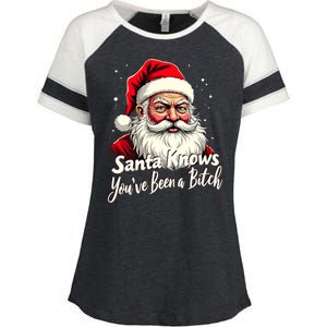 Santa Knows YouVe Been A Bitch Adult Humor Christmas Party Enza Ladies Jersey Colorblock Tee