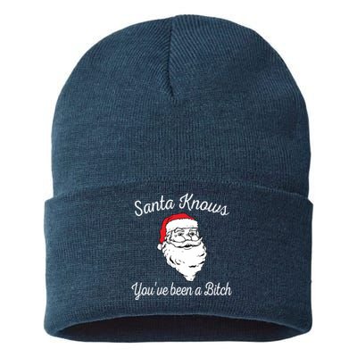 Santa Knows Youve Been A Bitch Offensive Funny Sustainable Knit Beanie