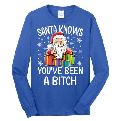 SantaS Know YouVe Been A Bitch Funny Santa Claus Christmas Gift Tall Long Sleeve T-Shirt