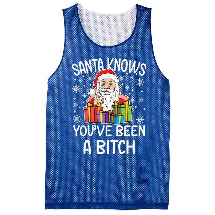 SantaS Know YouVe Been A Bitch Funny Santa Claus Christmas Gift Mesh Reversible Basketball Jersey Tank