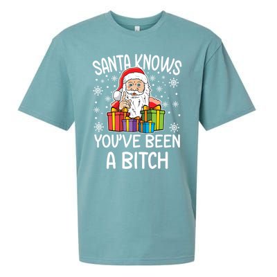 SantaS Know YouVe Been A Bitch Funny Santa Claus Christmas Gift Sueded Cloud Jersey T-Shirt