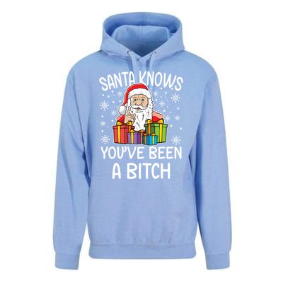 SantaS Know YouVe Been A Bitch Funny Santa Claus Christmas Gift Unisex Surf Hoodie