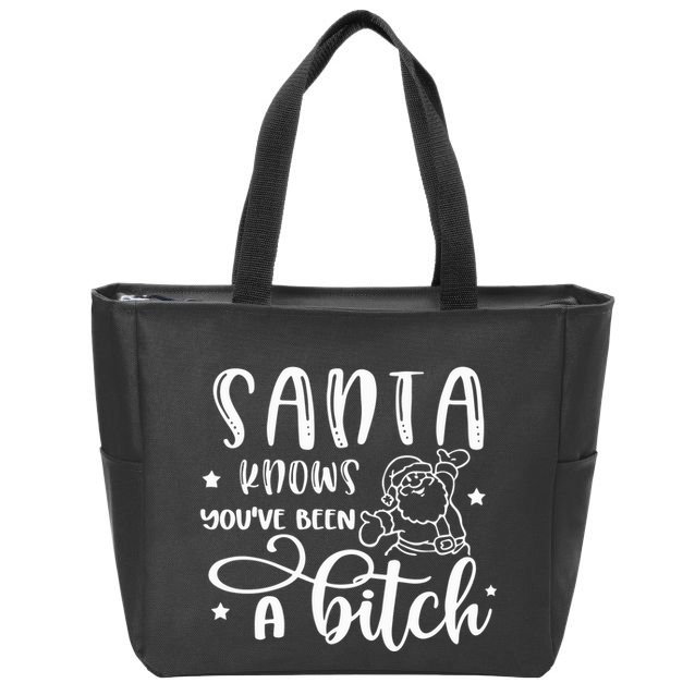 Santa Knows You Have Been A Bitch Sweater Santa Zip Tote Bag
