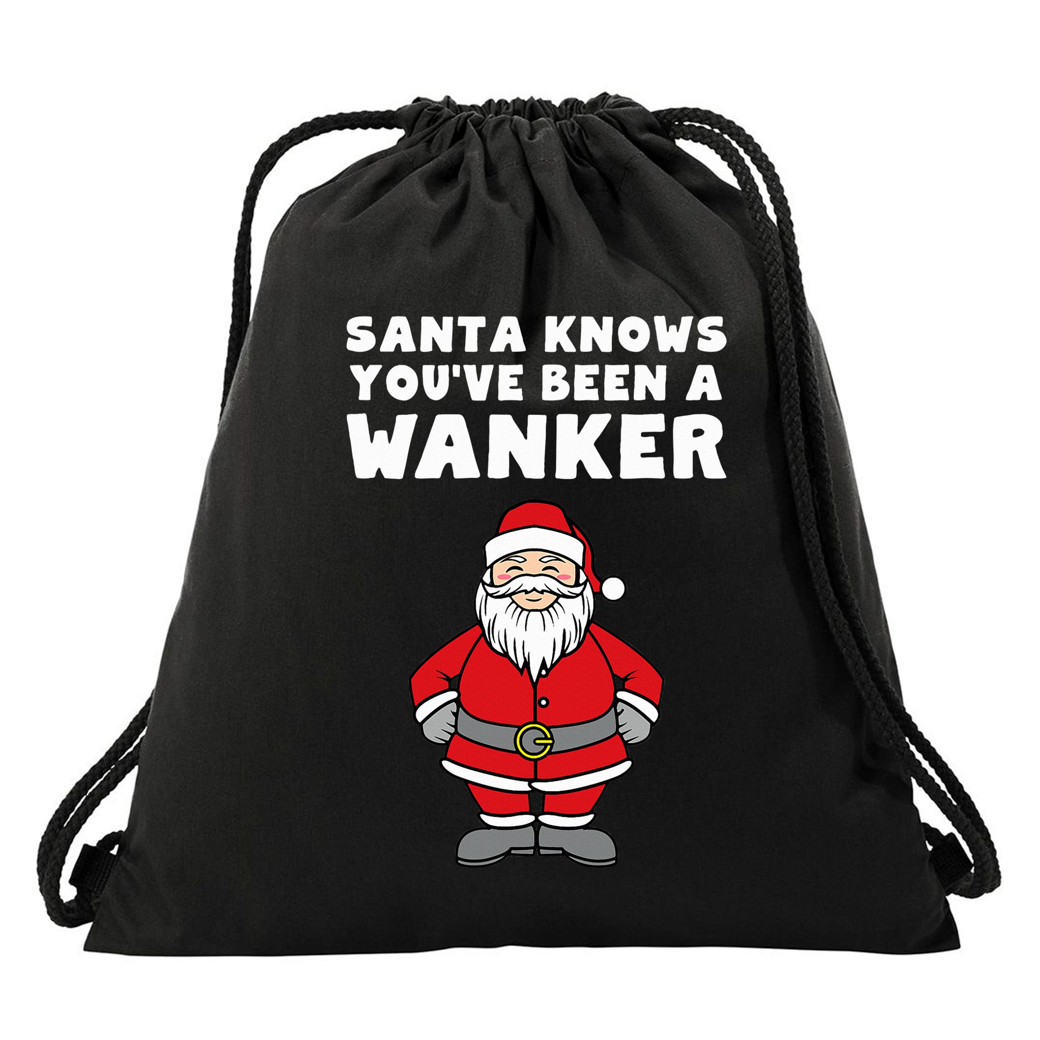 Santa Knows You've Been A Wanker Rude Christmas Drawstring Bag