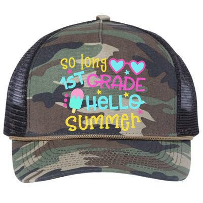 So Long 1st Grade Hello Summer Graduation Last Day Of School Retro Rope Trucker Hat Cap